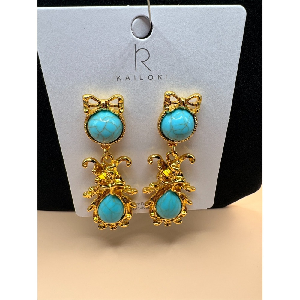 Kailoki Gold and Howlite Dangle Earrings - Costume Jewelry